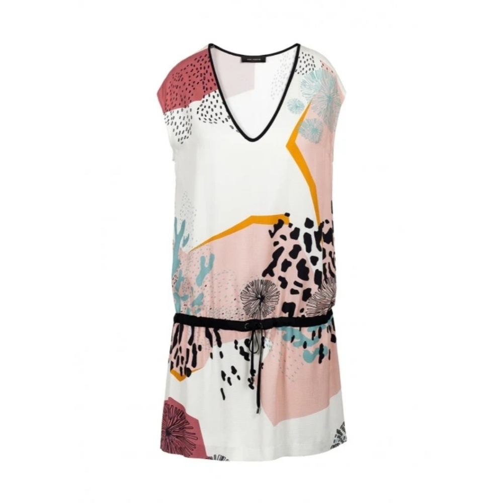 Cop Copine Plata Midi Dress Shift Sheath Low Waist Corals Print Sleeveless Large